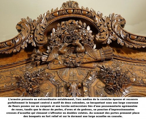 Mobilier Armoire - Armoire de mariage d'armateur en chêne sculpté. Fécamp, XIXe siècle