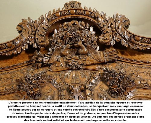 Furniture  - Armoire de mariage d&#039;armateur en chêne sculpté. Fécamp, XIXe siècle