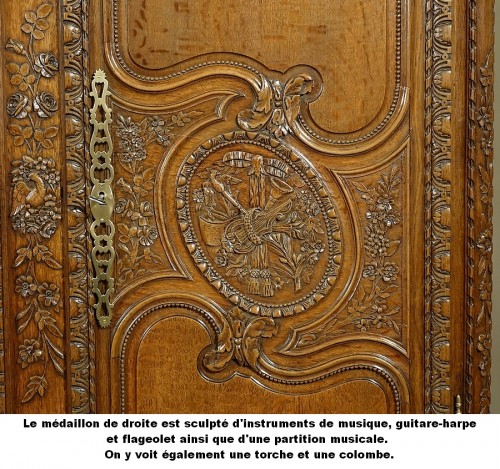 Armoire de mariage d'armateur en chêne sculpté. Fécamp, XIXe siècle - 