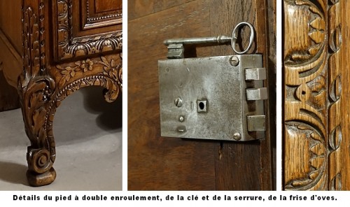 Antiquités - Armoire de mariage d&#039;armateur en chêne sculpté. Fécamp, XIXe siècle