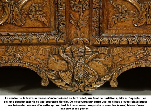 Antiquités - Armoire de mariage d'armateur en chêne sculpté. Fécamp, XIXe siècle