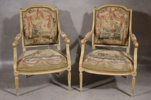 Mobilier de salon - 6 fauteuils d'époque Louis XVI - Paris XVIIIe - Sièges Style Louis XVI
