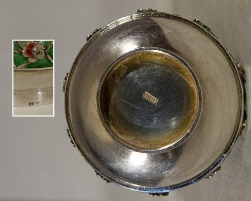 Antiquités - Petit vase argent et émaux - Japon ère Meiji