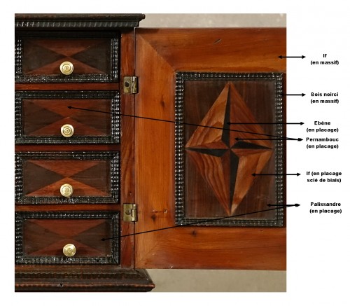 Antiquités - Petit cabinet en if et bois précieux - Bohême Egra (Cheb) XVIIe