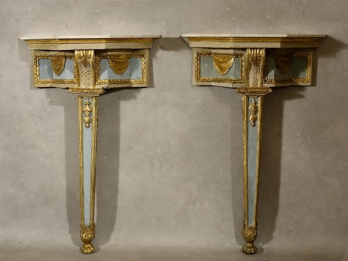 Paire de consoles piémontaises néoclassiques - Italie XVIIIe - Mobilier Style Louis XVI