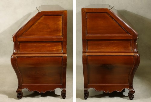 Antiquités - Solid mahogany scriban chest of drawers, Bordeaux 18th century