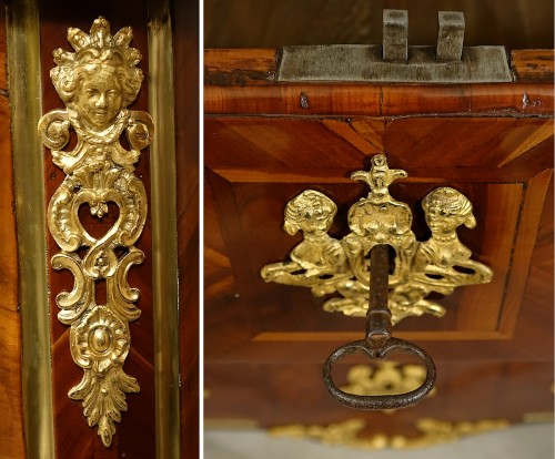 Antiquités - Commode grenobloise Louis XIV en placage de prunier