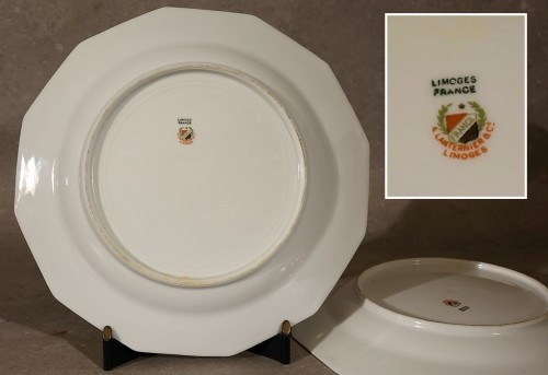 Antiquités - Trois plats en porcelaine de Limoges - Maisons Cartier et Lanternier