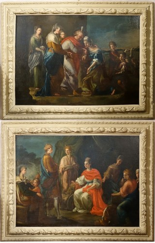 Paire d’importants tableaux - Salomon et Saba. Italie XVIIe