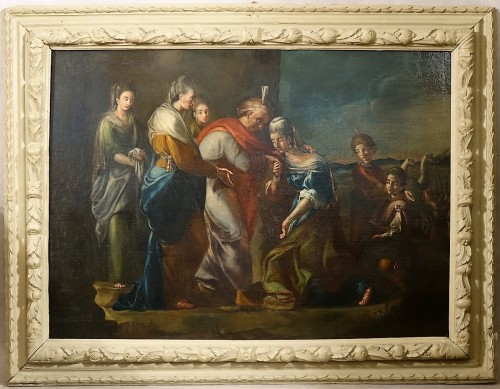 Paire de grands tableaux - Salomon et Saba. Italie XVIIe - Tableaux et dessins Style 