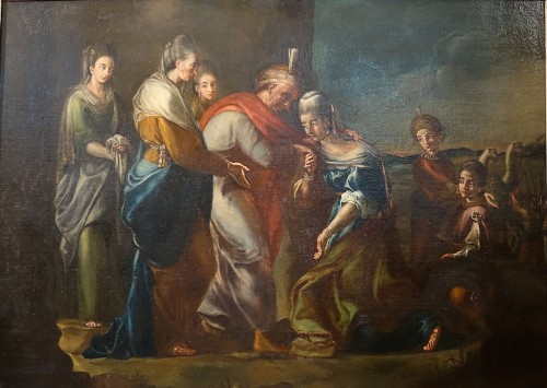 Paire de grands tableaux - Salomon et Saba. Italie XVIIe - Antiquités Philippe Glédel