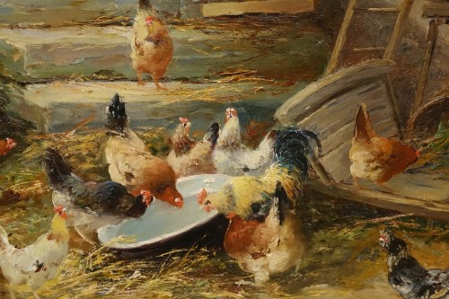 Tableaux et dessins Tableaux du XXe siècle - Basse-cour par Jacques Van Coppenolle (1878-1915)