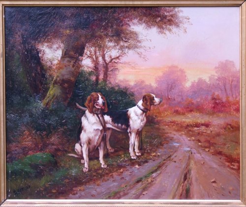 Chiens de chasse - Louis Lartigau - Tableaux et dessins Style 