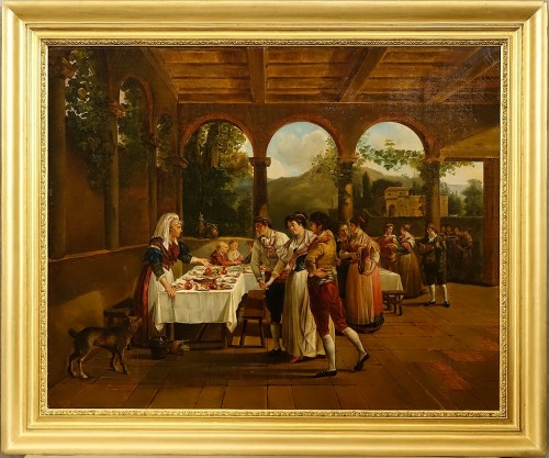 Scène de réjouissances villageoises, Ecole italienne XIXe