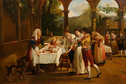 Tableaux et dessins Tableaux XIXe siècle - Banquet de fiançailles napolitaines. École française XIXe