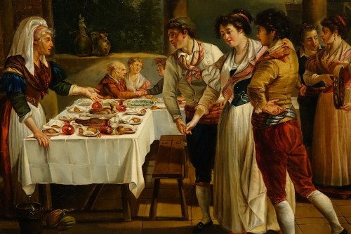 Banquet de fiançailles napolitaines. École française XIXe - Antiquités Philippe Glédel