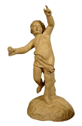 Amour à la rose en terre cuite XVIIIe