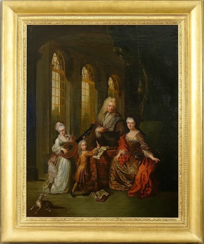 Portrait de famille dans un salon - Suiveur de Le Vrac-Tournières - Tableaux et dessins Style 