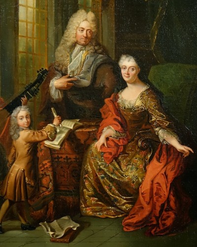 Portrait de famille dans un salon - Suiveur de Le Vrac-Tournières - Antiquités Philippe Glédel