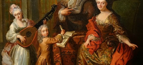XIXe siècle - Portrait de famille dans un salon - Suiveur de Le Vrac-Tournières