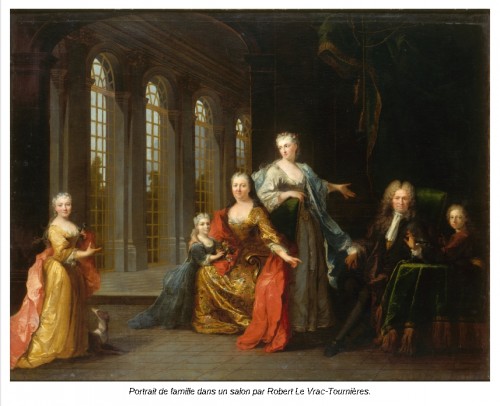 Antiquités - Portrait de famille dans un salon - Suiveur de Le Vrac-Tournières