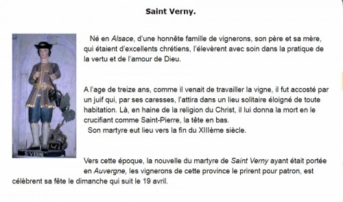 XVIIe siècle - Saint Verny patron des vignerons - Auvergne XVIIe
