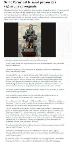 Saint Verny patron des vignerons - Auvergne XVIIe - 