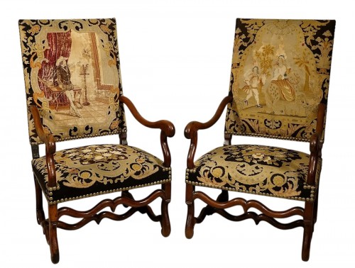 Paire de fauteuils Louis XIII "os de mouton"