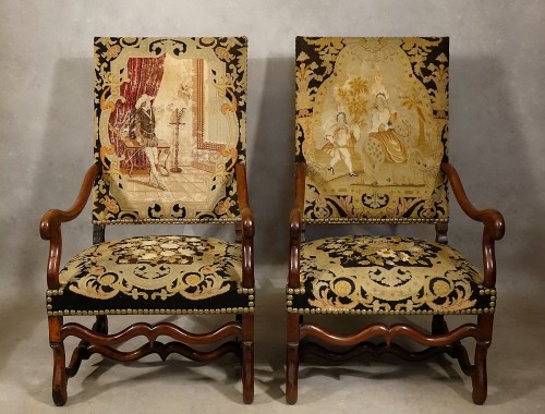 Paire de fauteuils Louis XIII "os de mouton" - Sièges Style Louis XIII