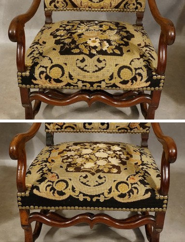 Antiquités - Paire de fauteuils Louis XIII "os de mouton"