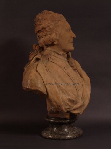 Sculpture Sculpture en Terre cuite - Buste en terre cuite signé Monot daté 1784