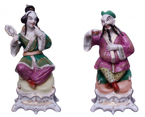 Paire de Chinois par Jacob petit en porcelaine de Bayeux