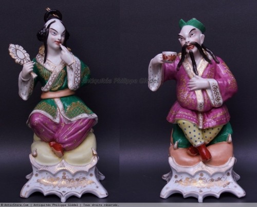 Paire de Chinois par Jacob petit en porcelaine de Bayeux - Antiquités Philippe Glédel