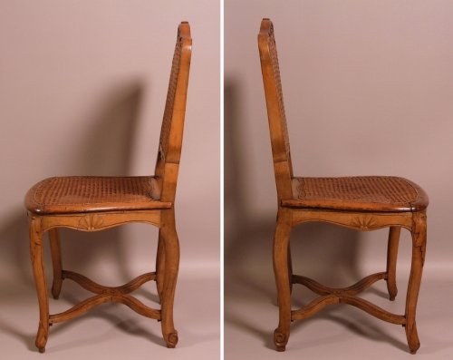 18th century - Suite of seven Regence caned chairs stamped by Amand