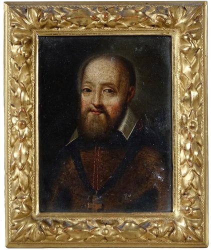 Peinture sur cuivre du XVIIe - Portrait de François de Sales