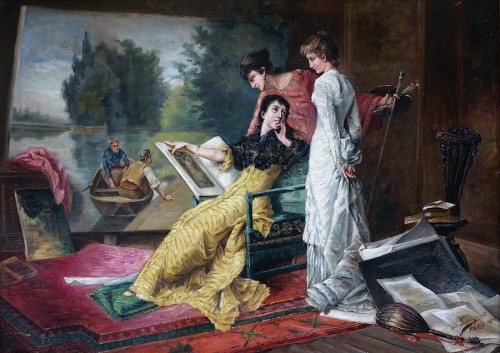 Intimate scene  - French school of the late 19th century - Paintings & Drawings Style Napoléon III