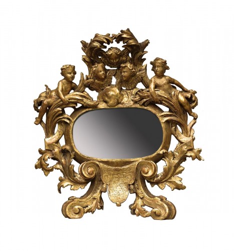 Miroir italien aux putti - Travail Baroque vénitien du XVIIe