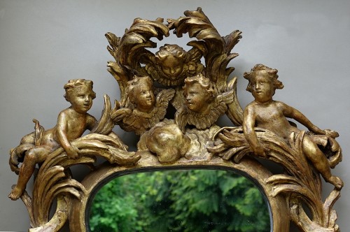 Miroir italien aux putti - Travail Baroque vénitien du XVIIe - Miroirs, Trumeaux Style Louis XIV