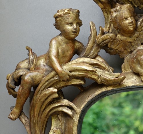 Louis XIV - Miroir italien aux putti - Travail Baroque vénitien du XVIIe