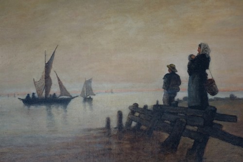 Tableaux et dessins Tableaux du XXe siècle - Retour de pêche sur la Côte d'Opale - Marine attribuée à Charles Roussel