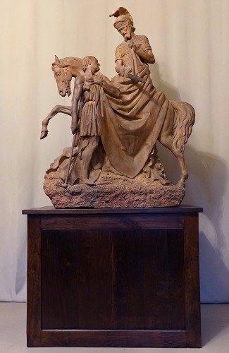 Importante sculpture équestre en terre cuite représentant Saint Martin - Sculpture Style 