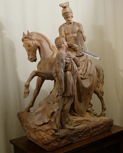 Importante sculpture équestre en terre cuite représentant Saint Martin - Antiquités Philippe Glédel