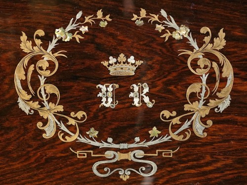 Antiquités - Coffret écritoire à couronne de marquis en marqueterie Boulle - Époque Napoléon III