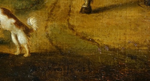 Tableaux et dessins Tableaux XVIIe siècle - "La halte à l'auberge du cygne" - Johann Heinrich ROOS - XVIIe