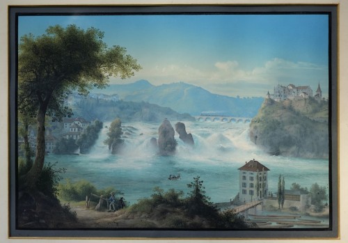 Les chutes du Rhin et le château de Laufen - Konrad Corradi -1860 - Tableaux et dessins Style 