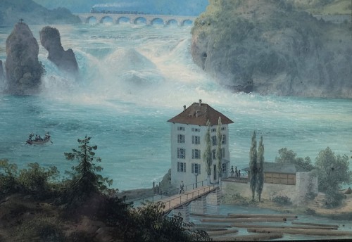 Tableaux et dessins Tableaux XIXe siècle - Les chutes du Rhin et le château de Laufen - Konrad Corradi -1860