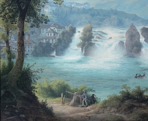 Les chutes du Rhin et le château de Laufen - Konrad Corradi -1860 - Antiquités Philippe Glédel