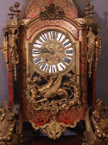 Horology  - Very high pendulum or cartel in Boulle marquetry - brass and tortoiseshell