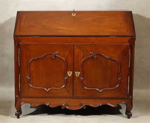 Bureau de pente in solid mahogany - Nantes 18th century - Furniture Style Louis XV