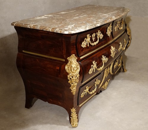 18th century - French Regence commode &quot;à pont&quot; in amourette wood stamped ID for Jacques Denizot